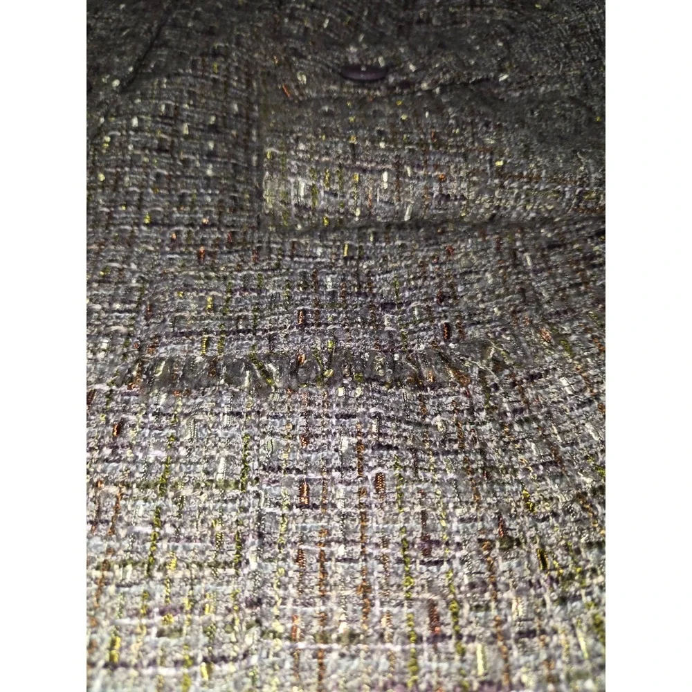 Coldwater Creek Shaped Purple Tweed Blazer Jacket Mock Neck Metallic Size 10